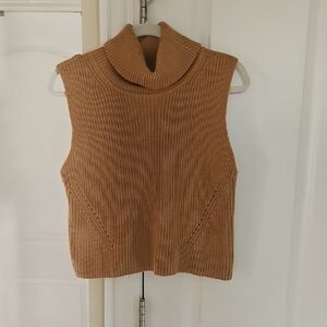French Connection Tan Ribbed Turtleneck Sweater Vest